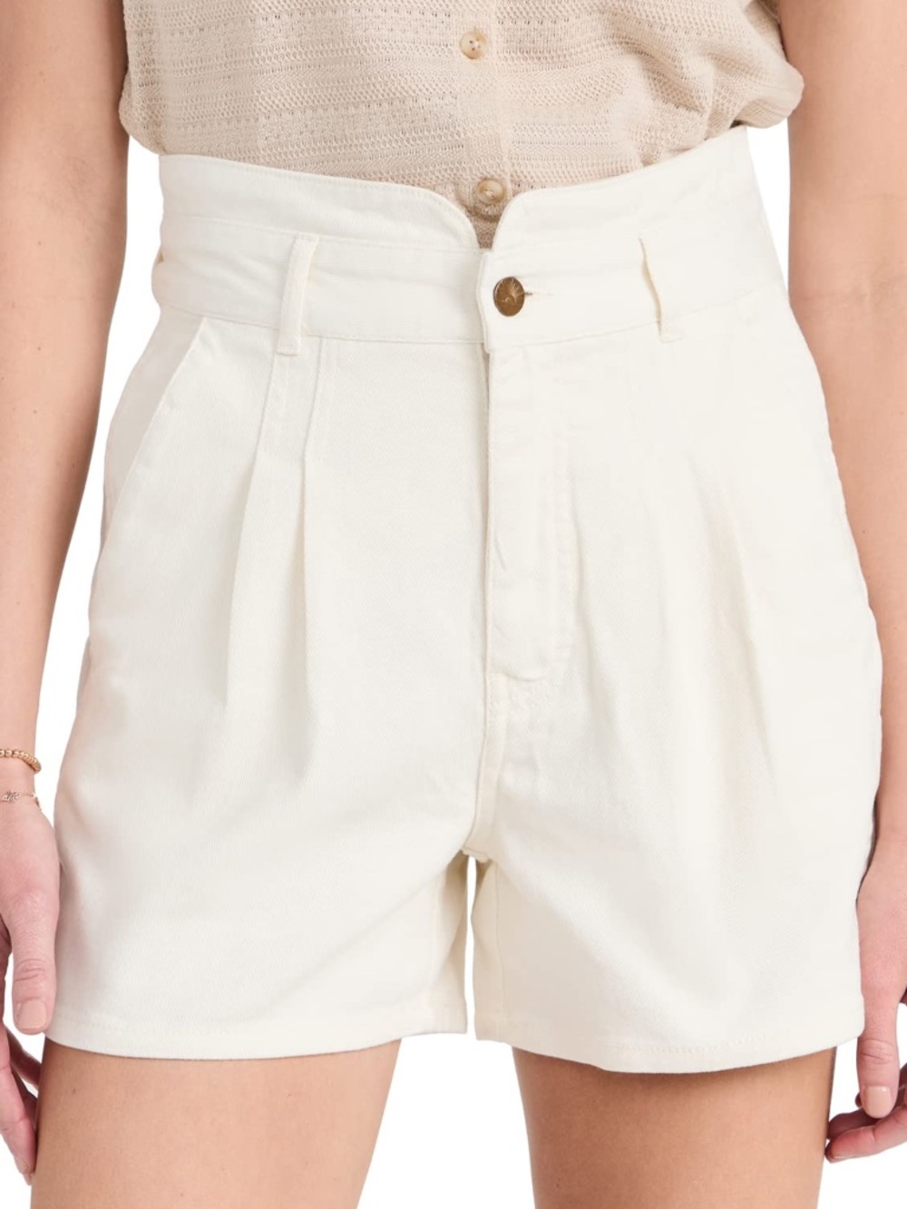 Faherty High-Waist Pleated Women’s Shorts in Cream